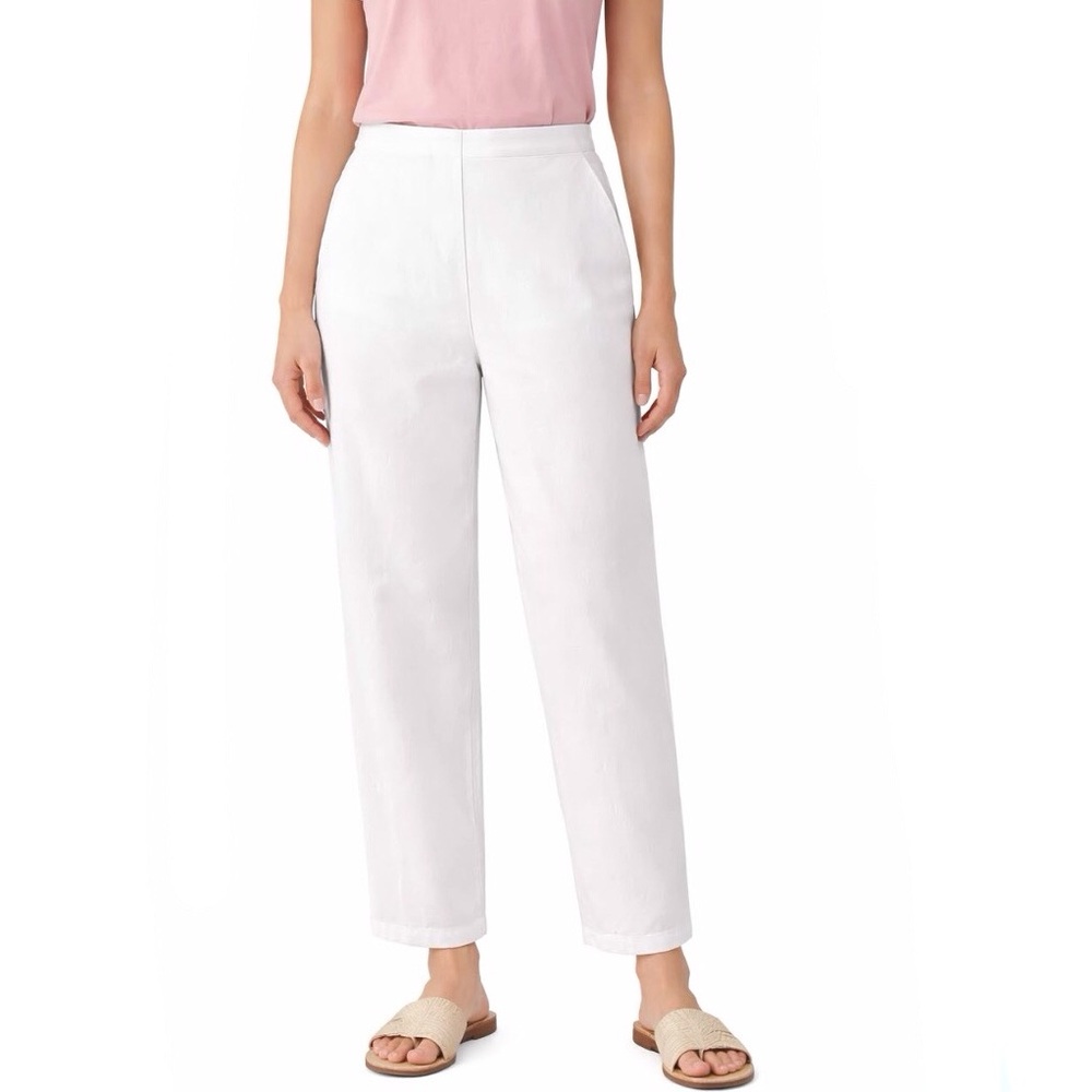 Eileen Fisher Organic Cotton Hemp Lantern Ankle Pant White Side Zip Size 3X